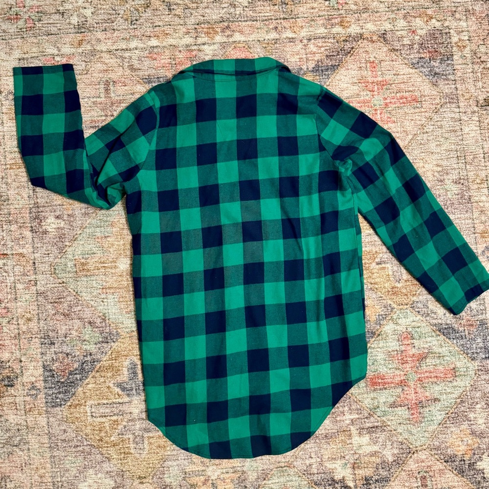 Women’s SHEIN Green and Blue Plaid Long Button-Up Shirt- XL - Picture 3 of 5